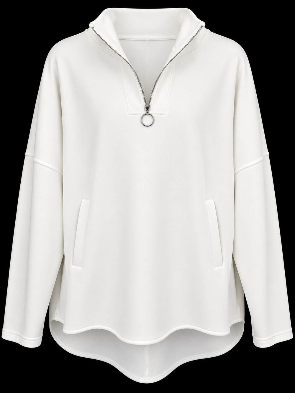 Women's White Half-Zip Pullover Top